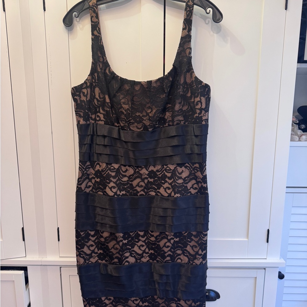 S.L. Fashions Black and Tan Lace Mini Dress not worn tried on didn’t fit